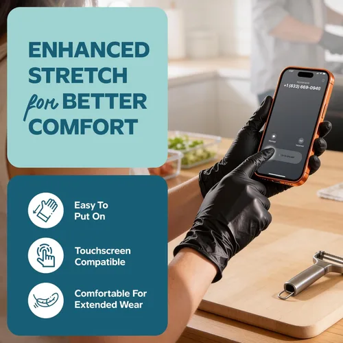 Miniatura 6 de Comfy Package Guantes de nitrilo negros RESISTENTES de 6 mil, resistentes a químicos, sin látex y sin polvo, con yemas texturizadas, guantes
