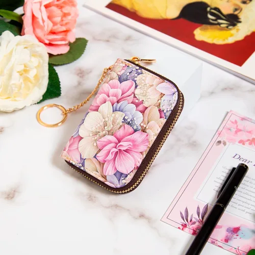 Miniatura 7 de Soporte para tarjetas de crédito, cartera con bloqueo RFID para mujer, pequeña cartera delgada de cuero con llavero con cremallera, funda
