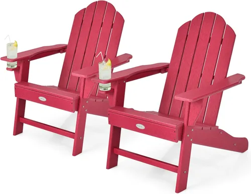 Miniatura 10 de Tangkula Silla Adirondack para exteriores, sillones de polietileno de alta densidad resistentes a la decoloración con soporte para tazas, sillas