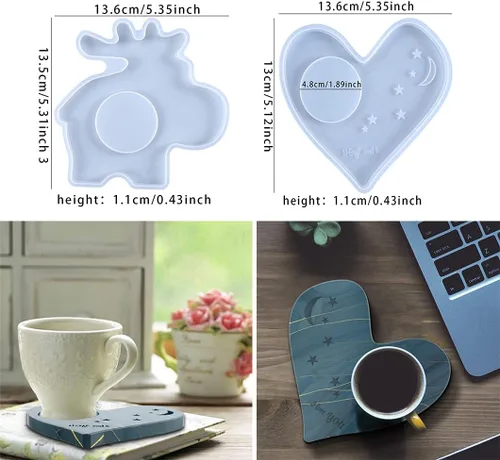 Miniatura 2 de Rolin Roly 2 moldes de resina para posavasos, molde de silicona, molde en forma de corazón, hipopótamo, moldes epoxi para fundición, portavelas