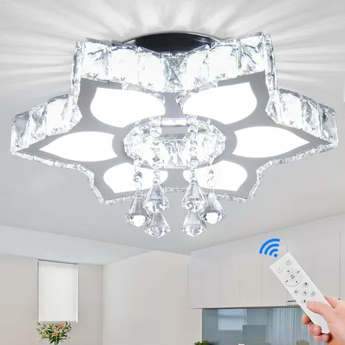 Miniatura 11 de CLAIRDAI Lámpara de Techo de Cristal de 16.1", Lámpara de Araña de Cristal Moderna con Flores, Lámparas de Araña LED Empotradas en el Techo