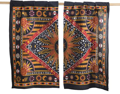 Miniatura 4 de Popular Handicrafts – Cortinas de ventana con diseño de mandala hippie indio, estilo bohemio, sol ardiente, luna gitana, hermosas cortinas