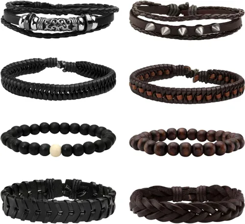 Miniatura 11 de Pulsera de cuero trenzada ajustable para hombres y mujeres