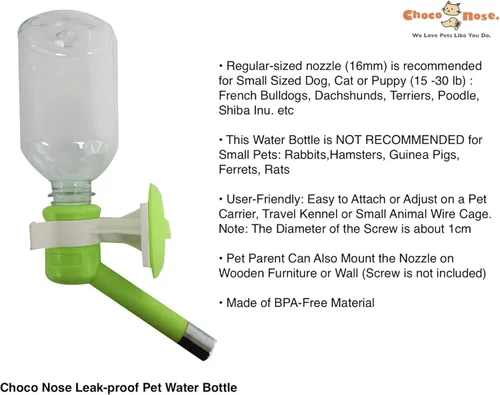Miniatura 2 de Choco Nose Botella patentada sin goteo para perros/alimentador para perros/gatos y otros animales de tamaño pequeño-mediano - para jaulas, jaulas