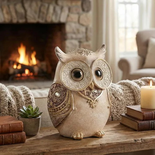 Miniatura 5 de Estatua de búho Smadeer para decoración del hogar para estante, estantería, oficina, decoración interior, acentos adorables, búhos de ojos grandes