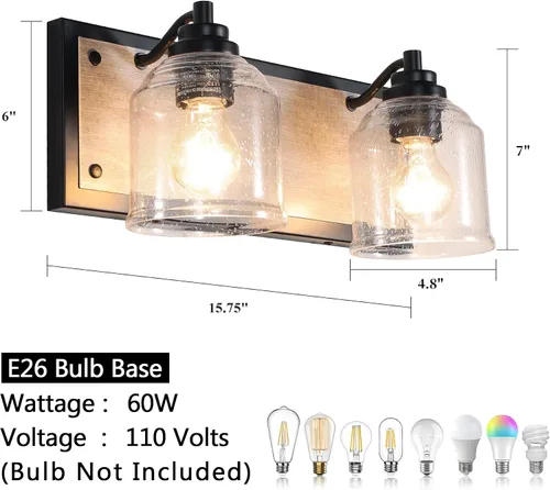Miniatura 2 de Luces de tocador para baño grandes de 15.8 pulgadas, lámpara de tocador rústica de granja con pantallas de vidrio burbuja, accesorios de iluminación