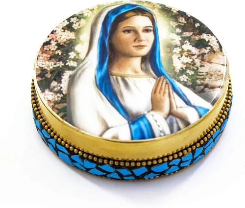 Miniatura 3 de Juego de rosario religioso de la Virgen María que rezaba a la Virgen María incluye caja de joyería de la Virgen en Oración caja de lata y rosario