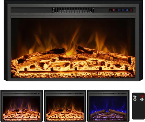 Chimenea eléctrica, insertos de chimenea eléctrica, calentador de chimenea empotrado con control remoto, colores de llama ajustables, temporizador y