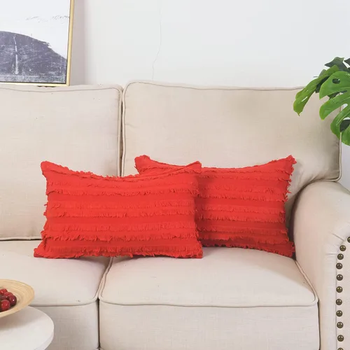 Miniatura 29 de GYROHOME Paquete de 2 fundas de almohada de algodón y lino, fundas de cojín decorativas, diseño de borlas, fundas de cojín modernas con flecos