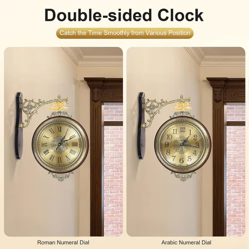Miniatura 3 de Relojes de pared grandes, reloj de metal marrón con ciervo, decoración de pared, reloj de pared de aleación de doble cara para interiores