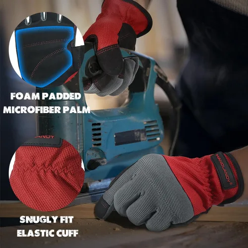 Miniatura 2 de HANDLANDY Guantes de trabajo para hombre y mujer, guantes de trabajo de mecánicos de uso general con pantalla táctil, guantes de trabajo flexibles