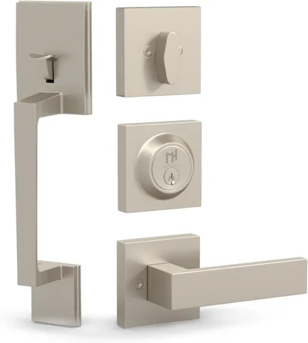 Miniatura 9 de Mega Handles - Juego de manijas de puerta de entrada TOBELLE en acabado negro mate - Manija de un solo cilindro con palanca para puertas de entrada