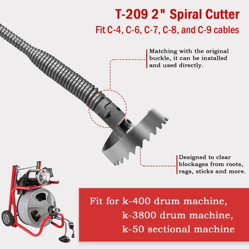 Miniatura 2 de 63025 Cortador espiral de 2 pulgadas para máquina de tambor Ridgid k-400, máquina de tambor k-3800 y máquina seccional k-50, reemplaza T-209 63025