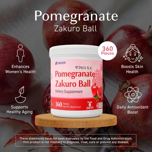 Miniatura 2 de Umeken Suplemento masticable de bolas de zakuro de granada, extracto natural de granada con vitaminas y minerales, suplemento japonés para mujeres