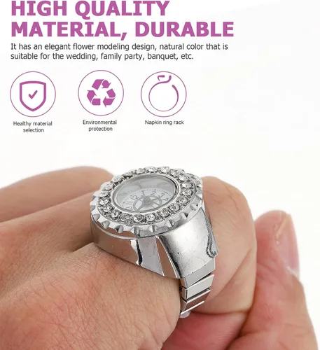 Miniatura 4 de Hemobllo Trend Fashion - Reloj de anillo para mujer, decoración de dedo de diamante, anillo