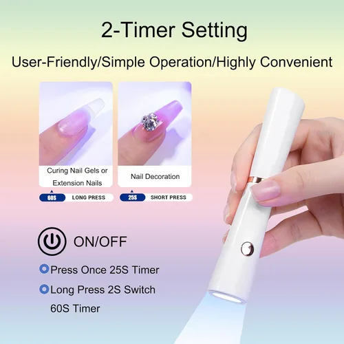 Miniatura 5 de Lámpara UV de mano para uñas de gel, mini luz de uñas portátil, inalámbrica, recargable por USB, luz LED UV, secador de uñas para secado rápido