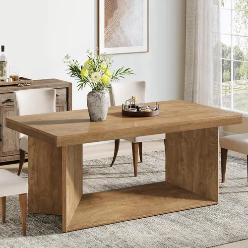 Miniatura 10 de Tribesigns Mesa de comedor de 63 pulgadas para 4-6, mesa de cocina de granja con pedestal resistente, muebles rectangulares de madera para el hogar
