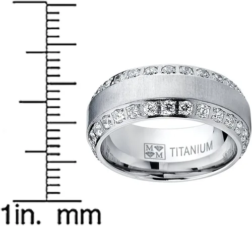 Miniatura 7 de Metal Masters 1.8Ct Anillo de compromiso o boda para hombre, de titanio con acabado domo cepillado, con circonia cúbica, 8 mm