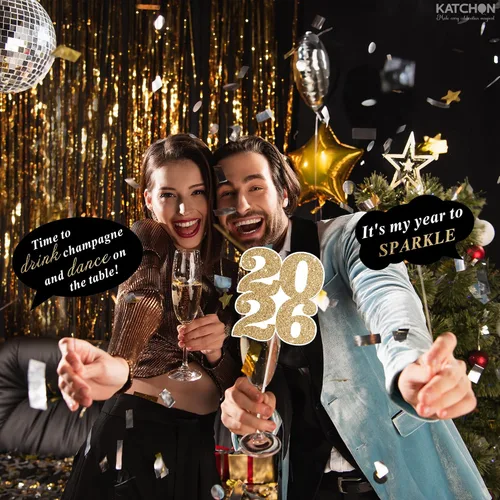 Miniatura 6 de Katchon, Accesorios para cabina de fotos de Año Nuevo con purpurina – Paquete de 35 Accesorios de cabina de fotos NYE para suministros de fiesta