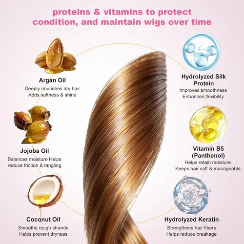 Miniatura 4 de Spray para el cuidado de la peluca de cabello humano, acondicionador sin alcohol con aceite de argán, queratina y proteína de seda, desenredante