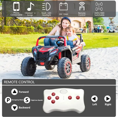 Miniatura 4 de POSTACK vehículo de conducción de 24 V lado a lado de 2 plazas con control remoto para padres, vehículo eléctrico para niños, 4 ruedas de Rojo