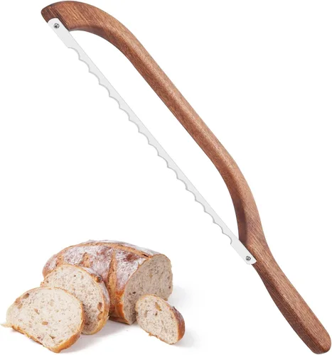 Uprichya Cuchillo de pan para pan casero, rebanador de pan para pan casero, cuchillo de pan de masa madre, lazo de pan de madera para masa madre,