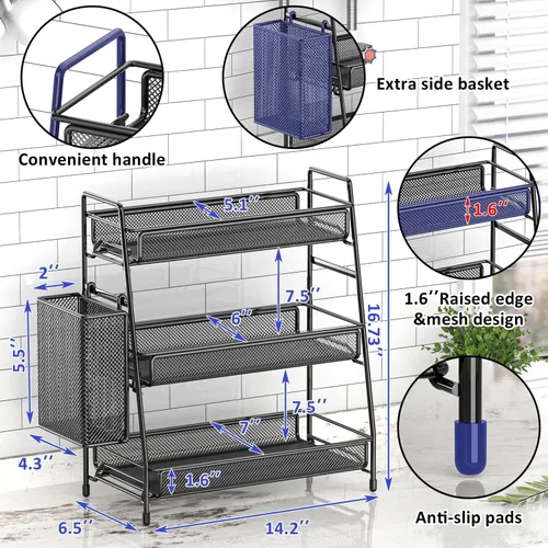 Miniatura 6 de EKNITEY Organizador de encimera de baño con estante de 3 niveles - Estante de especias de 3 niveles de metal, organizador de maquillaje, pequeña