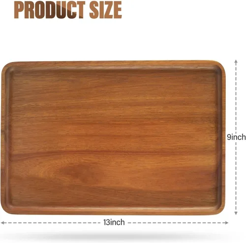 Miniatura 2 de 2 piezas de bandejas de madera de acacia maciza de 13 x 9 pulgadas, fuentes rectangulares de madera natural para bar, café, fiesta