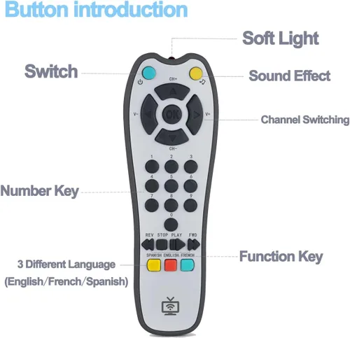 Miniatura 6 de Juguete de control remoto de TV musical para niños con luz y sonido suaves, volumen ajustable, educación temprana, juguete de regalo con inglés