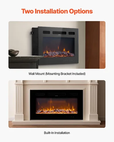 Miniatura 6 de VEVOR Chimenea eléctrica de 42 pulgadas, chimenea empotrada en la pared con control remoto, temporizador, 1500 W, brillo de color de llama
