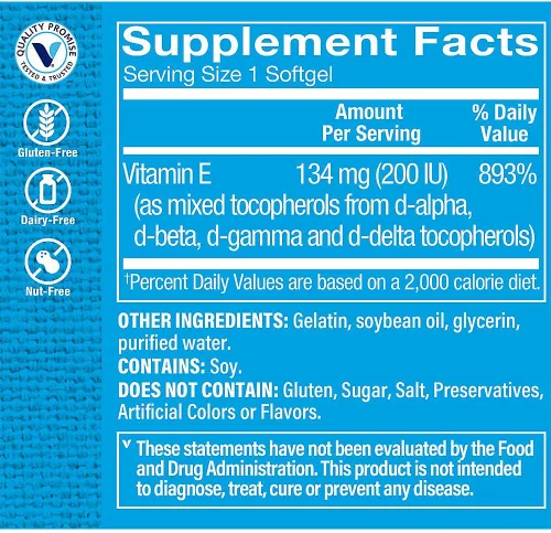 Miniatura 2 de The Vitamin Shoppe Vitamina E 200IU - Fuente natural, apoya el sistema cardiovascular saludable, la salud inmunológica y la salud ocular - Una vez