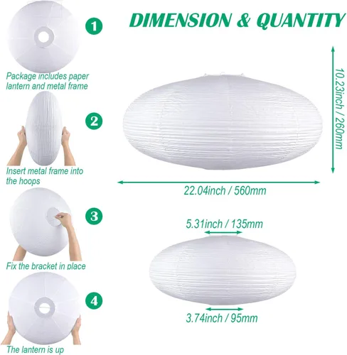 Miniatura 3 de Linternas de papel blanco, lámpara de linterna de papel Noguchi, linterna de papel colgante grande de 20.87", farol de papel de arroz chino/japonés