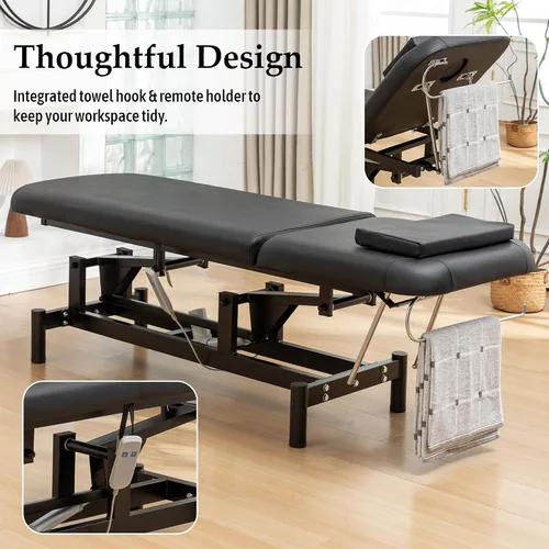 Miniatura 5 de Hohuqeri Mesa de masaje eléctrica profesional con control remoto, respaldo ajustable, cama médica para spa y depilación, silla de belleza de tatuaje