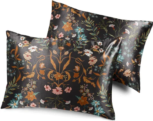 Miniatura 13 de Sweet Jojo Designs Juego de 2 fundas de almohada de satén (floral bohemio gris) para niñas, cabello y piel, suaves, sedosas, brillantes