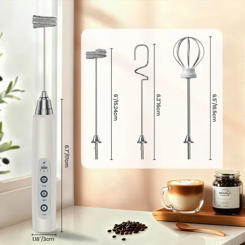 Miniatura 7 de Colarlemo Espumador de Leche de Mano Recargable, Batidor de Bebidas Eléctrico de Mano para Café, Separable con 3 Batidores de Acero Inoxidable