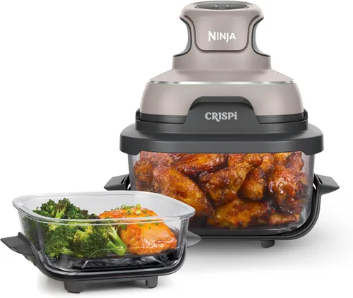 Miniatura 27 de Ninja Crispi - Freidora de aire de vidrio 4 en 1 Con recipientes de vidrio no tóxicos de 4 cuartos y 6 tazas y tapas Apto para microondas, Gris