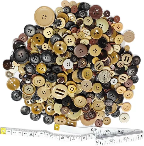 Miniatura 24 de 500-700 PZA Botones de Resina Marrón Claro, Varios Tamaños y Formas para Costura Infantil, Manualidades DIY, Botones Pintados a Mano para Arte