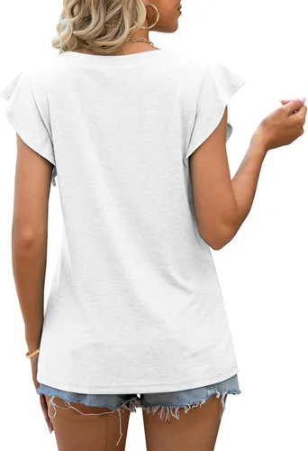 Miniatura 5 de Micticsi Blusa de cuello cuadrado para mujer, manga corta con volantes, ajuste holgado, túnica de verano