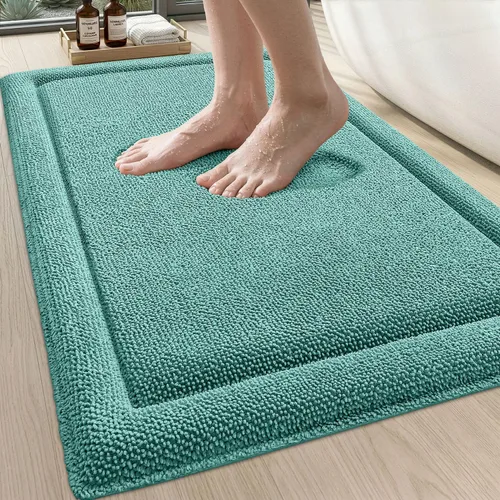 Miniatura 14 de DEXI Tapete de baño de espuma viscoelástica de 24 x 17 pulgadas, tapete de baño de felpilla suave y absorbente, antideslizante, de secado rápido