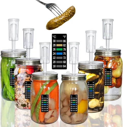Miniatura 11 de Laffeya Tapas de fermentación, tapa de tarro Mason y cerraduras de aire para fermentación (juego de 4), tapas de fermentación de frasco de boca