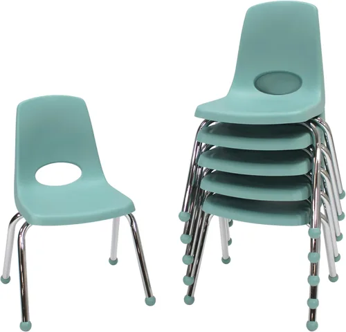 Miniatura 33 de FDP 16" Silla apilable escolar, silla de estudiante apilable con patas de acero cromado y ruedas; para aprendizaje en casa o en el aula - Gris claro