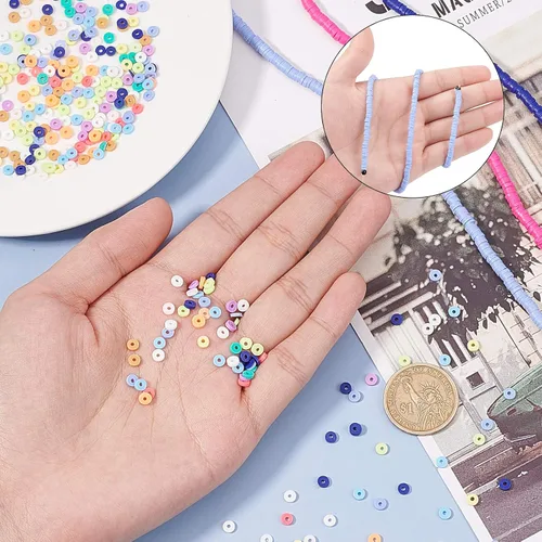 Miniatura 7 de PH PandaHall 5700 cuentas de arcilla Heishi de 0.157 in – 15 colores de disco de vinilo de polímero plano redondo de silicona para aretes hawaianos