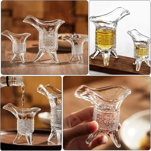 Miniatura 5 de Zerodeko Juego de vasos de chupito retro vintage antiguo bebiendo como un antiguo rey reina jue, dispensador de vasos de vidrio decantador para Soju