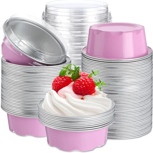 Miniatura 11 de Eaasty 150 tazas para hornear con tapas, forros para magdalenas de 1.6 onzas, papel de aluminio, mini moldes para tartas, pequeños recipientes Negro