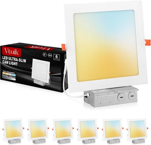 Miniatura 9 de Paquete de 2 luces LED empotrables cuadradas de 8 pulgadas, 5CCT seleccionables para remodelación de cocina, luz descendente delgada sin lata IC