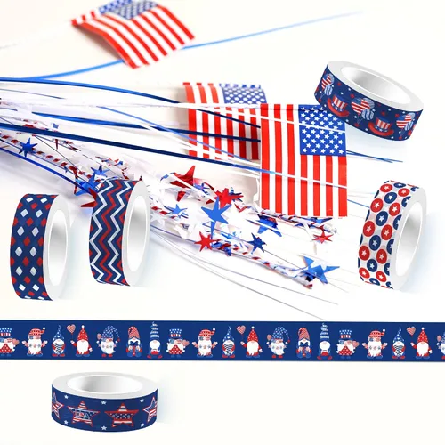 Miniatura 5 de Adirasenotek Washi Tape - Juego de 12 rollos de cinta Washi cinta de embalaje patriótica de la bandera estadounidense, cinta adhesiva de papel