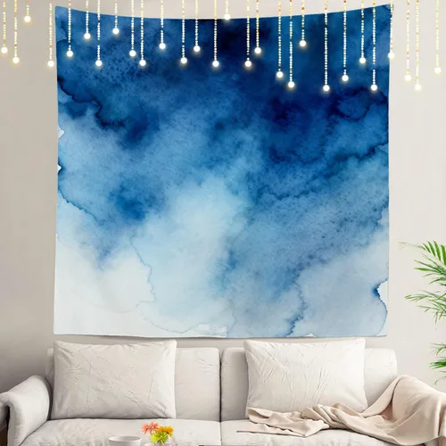 Miniatura 142 de Shrahala Tapiz de pared azul brillante, acuarela azul degradado para colgar en la pared, tapiz grande decorativo de fibra de poliéster, dobladillo
