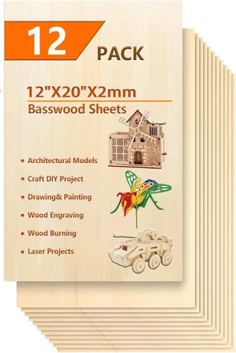 Miniatura 10 de Paquete de 18 hojas de madera de tilo seleccionadas para manualidades, hojas de madera contrachapada de 0.059 in de grosor de 5 x 7 x 1/16 pulgadas