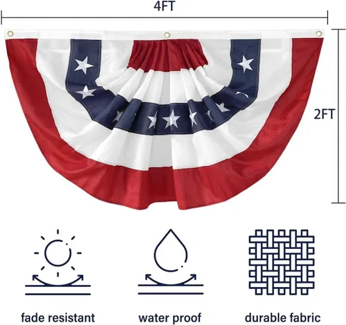 Miniatura 2 de Bandera de Estados Unidos plisada para exteriores, de 2 x 4 pies, bandera bordada con estrellas en Estados Unidos, de nailon Oxford para patriótica