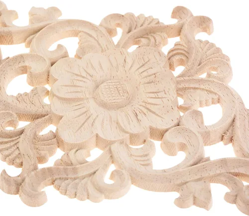Miniatura 7 de Apliques tallados en madera, 2 piezas de adornos decorativos de madera, MUXSAM calcomanías de centro de muebles sin pintar para gabinete, tocador